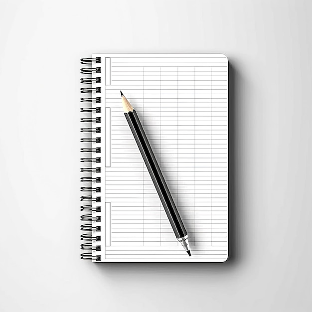 Notizblock und Bleistift auf weißem Hintergrund, generative KI