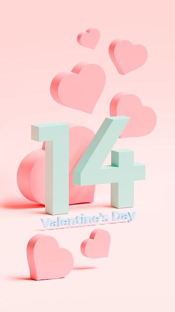 Nummer 14 zum Valentinstag mit 3D-Herzen