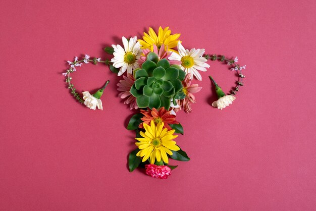 Oben sehen Sie das Fortpflanzungssystem mit Blumen