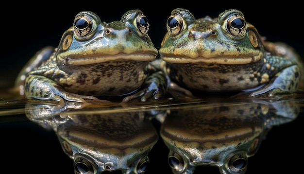 Ochsenfrosch sitzt in der Nähe von Wasser und beobachtet die von KI erzeugte Natur