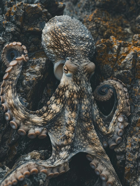 Kostenloses Foto octopus seen in its underwater natural habitat