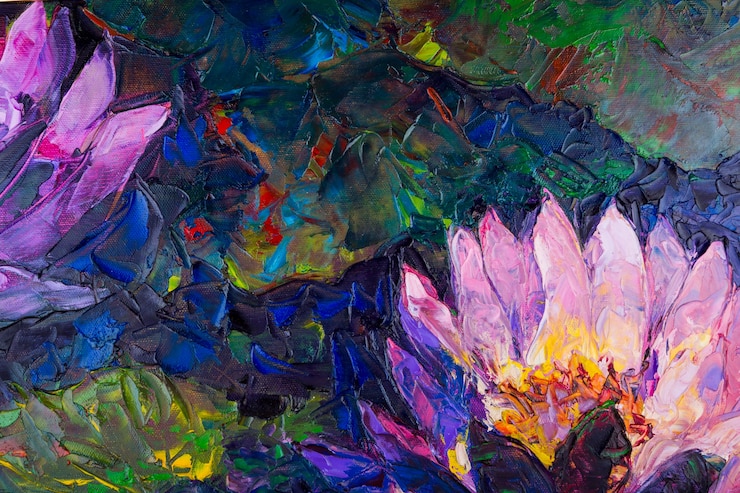 Kostenlose Foto ölgemälde des schönen lotosblume