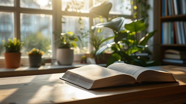 Offenes Buch mit Naturelementen