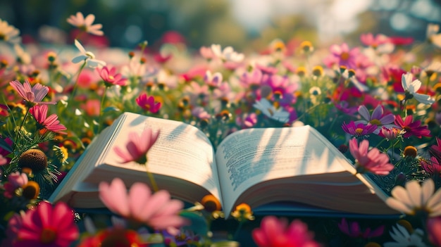 Offenes Buch mit Naturelementen