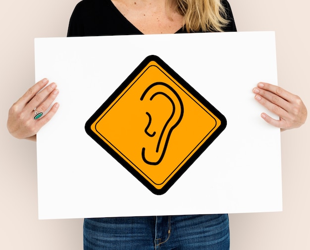 Ohr zeigen Hören Gehörloses Zeichen hören