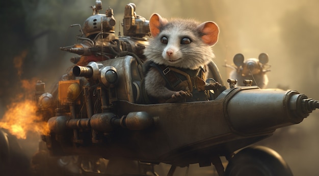 Opossum im futuristischen Stil in einer Rakete