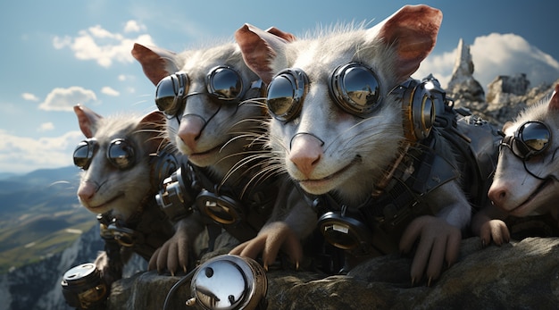 Opossum im futuristischen Stil mit Schutzbrille