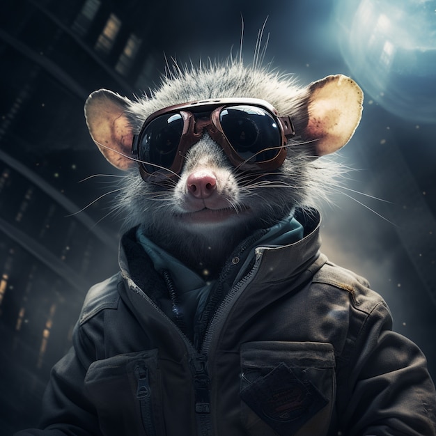 Kostenloses Foto opossum im futuristischen stil mit schutzbrille