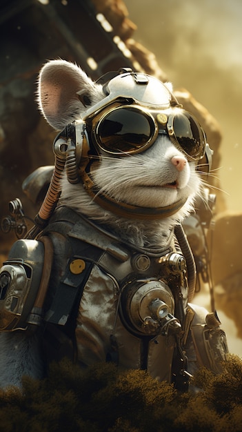 Kostenloses Foto opossum im futuristischen stil mit schutzbrille