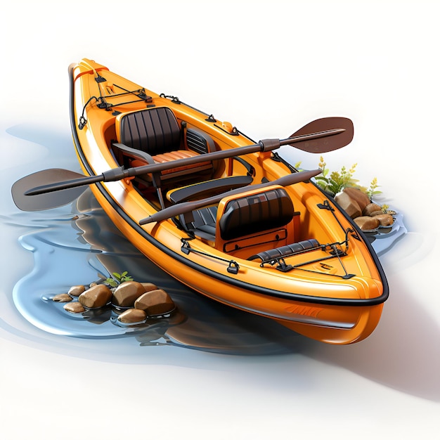 Kostenloses Foto orange aufblasbares boot auf dem wasser 3d-render-bild