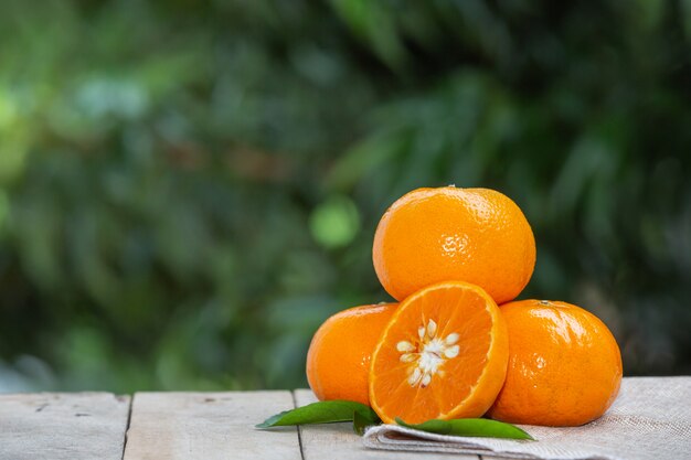 Orangenfrucht mit Blättern