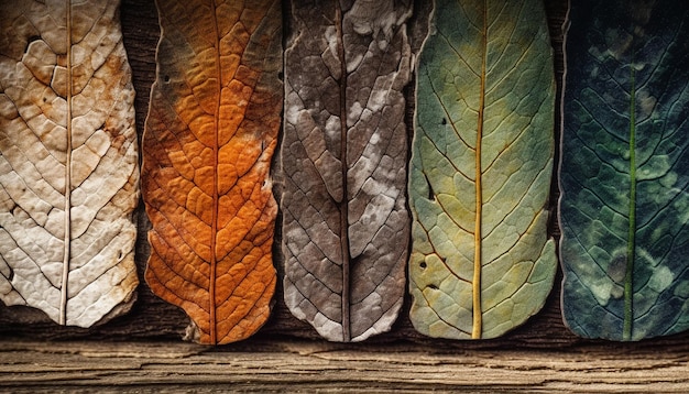 Organische Herbstblätter in lebendigen, mehrfarbigen Mustern, die von KI generiert werden