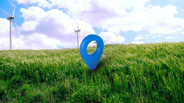 Ortssymbol mit Landschaftshintergrund