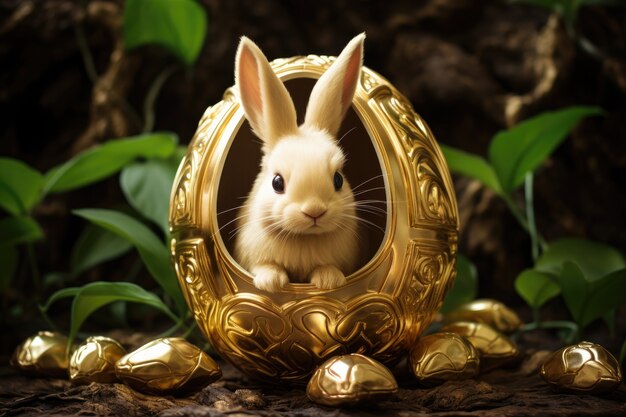 Kostenloses Foto osterhase in einem goldenen ei