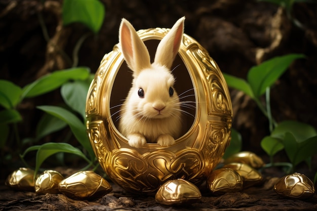 Osterhase in einem goldenen Ei