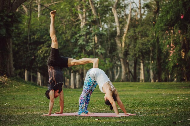 Paar bei professioneller Yogaposition
