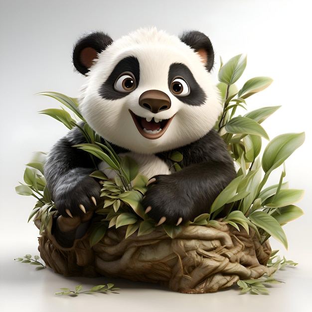 Kostenloses Foto panda sitzt auf einem blumentopf in 3d