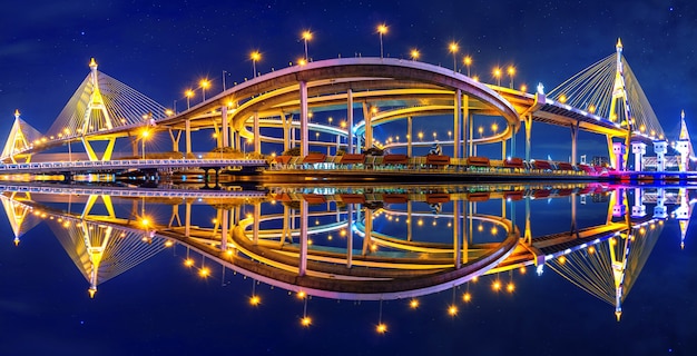 Kostenloses Foto panorama der bhumibol hängebrücke in thailand.