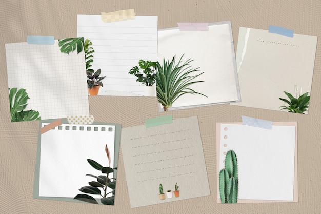 Kostenloses Foto papiernotizset mit zimmerpflanzen verziert