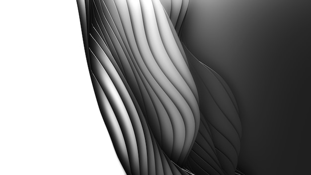 Papierschnitt abstrakter monochromer Hintergrund. 3D saubere dunkle Schnitzkunst. Papier Handwerk schwarze Wellen. Minimalistisches modernes Design für Geschäftspräsentationen.