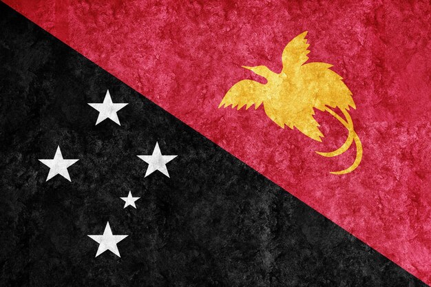 Papua-Neuguinea Metallische Flagge, strukturierte Flagge, Grunge-Flagge