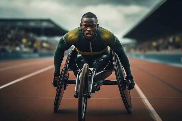 Kostenloses Foto paralympischer athlet nimmt an einem wettkampf teil