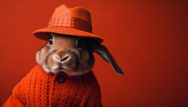 Kostenloses Foto pelziger kleiner hase in warmer mütze, generiert von ki