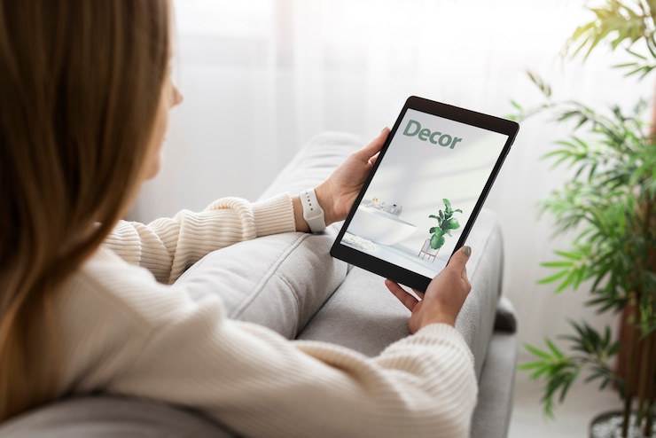 Kostenlose Foto person, die ein online-magazin mit einem digitalen gerät liest