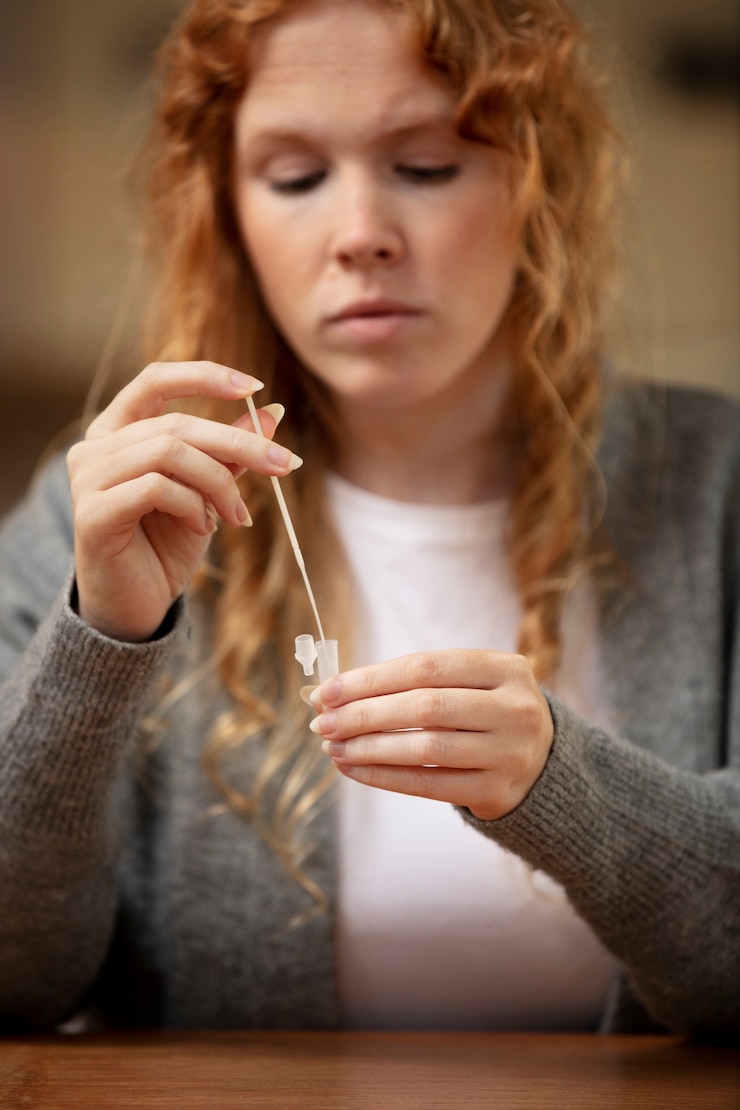 Kostenlose Foto person, die einen covid-test zu hause durchführt