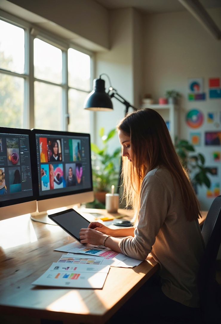Kostenlose Foto person, die ihre arbeit als grafikdesignerin ausübt