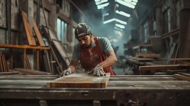 Person, die in der Holzverarbeitungsindustrie und -fabrik arbeitet