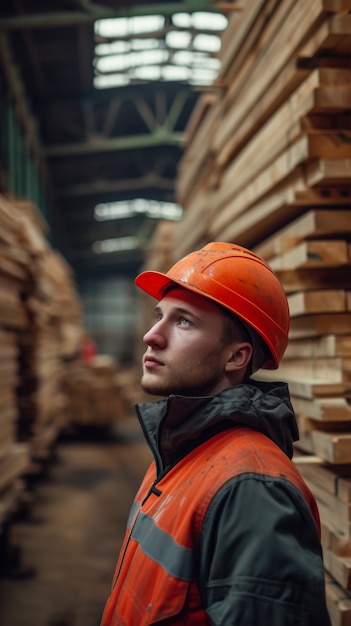 Kostenloses Foto person, die in der holzverarbeitungsindustrie und -fabrik arbeitet