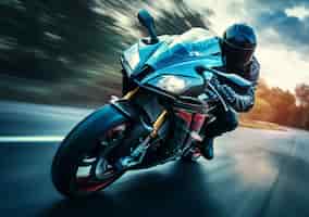 Kostenloses Foto person, die mit hoher geschwindigkeit ein leistungsstarkes motorrad fährt
