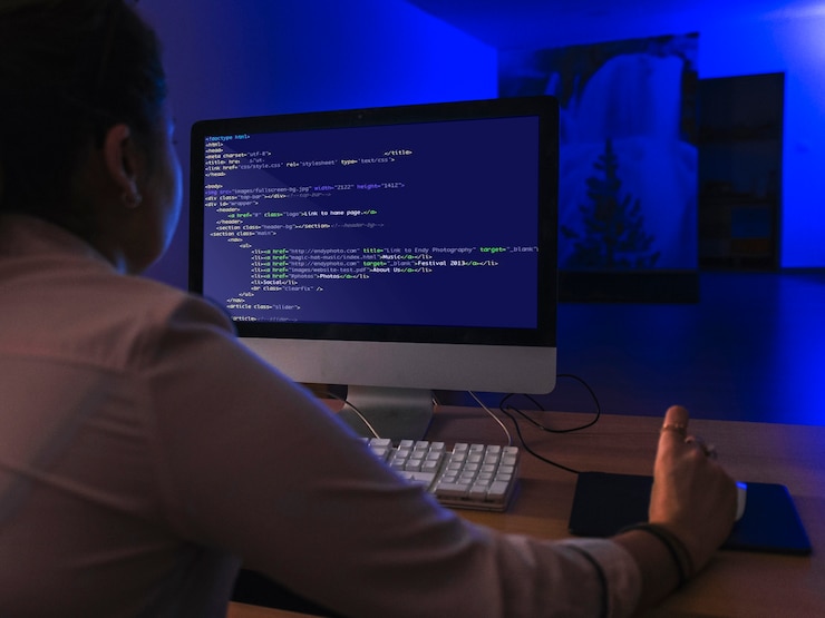 Kostenlose Foto person, die mit html am computer arbeitet