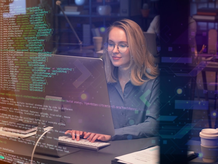 Kostenlose Foto person, die mit html am computer arbeitet