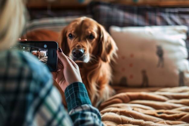 Kostenloses Foto person, die online-inhalte mit ihren haustieren erstellt