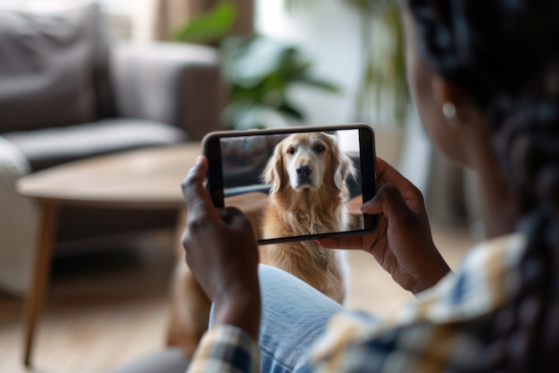 Kostenloses Foto person, die online-inhalte mit ihren haustieren erstellt