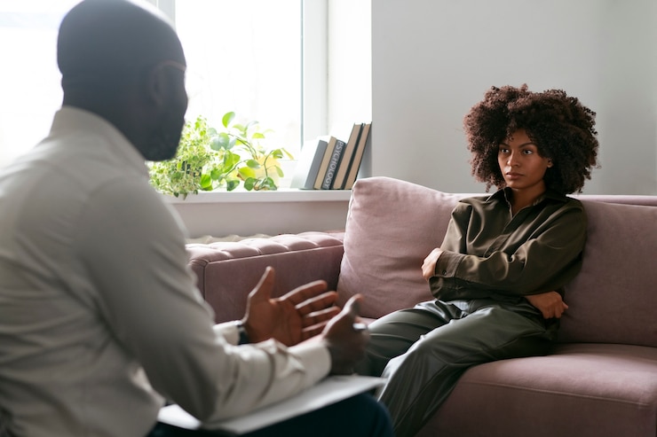 Kostenlose Foto person, die während der therapiesitzung gefühle und emotionen teilt