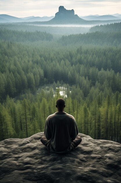 Person, die Yoga-Meditation im Freien in der Natur praktiziert