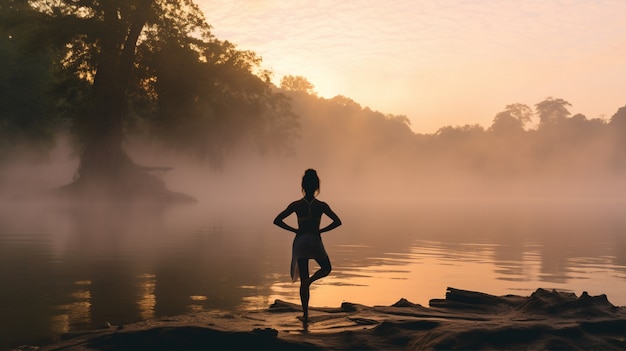 Person, die Yoga-Meditation im Freien in der Natur praktiziert