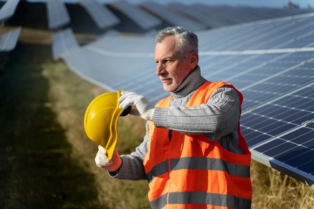 Person in der Nähe einer Alternative-Energie-Anlage