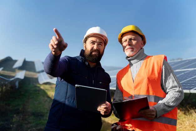 Person in der Nähe einer alternativen Energieanlage