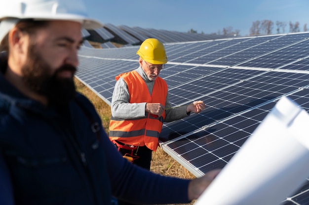 Person in der Nähe einer alternativen Energieanlage