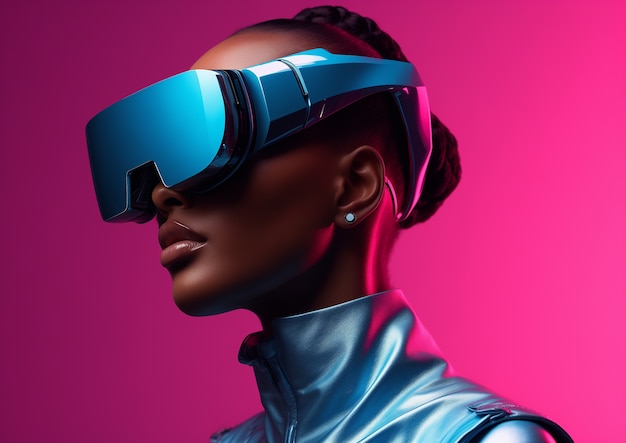 Kostenloses Foto person mit futuristischer hightech-virtual-reality-brille