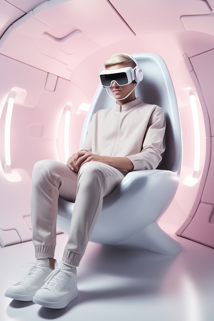 Kostenloses Foto person mit futuristischer hightech-virtual-reality-brille