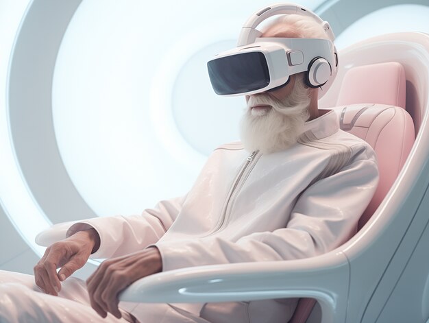 Person mit futuristischer Hightech-Virtual-Reality-Brille