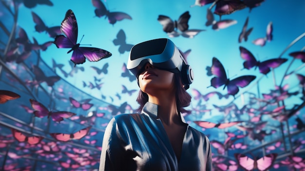 Person mit VR-Brille erlebt Metaverse