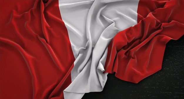 Peru-Flagge geknickt auf dunklem Hintergrund 3D Render