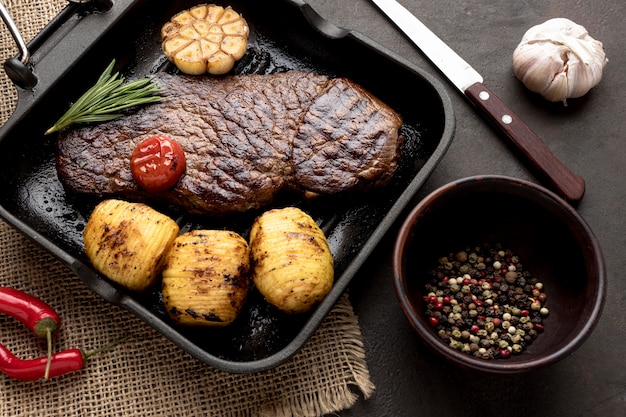 Pfanne mit gekochtem Fleisch