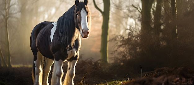 Kostenloses Foto pferd steht mitten im wald